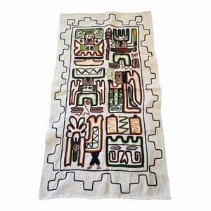 Vintage Embroidered Aztec Mayan Inca Wall Hanging Folk Art Hand Woven Tapestry